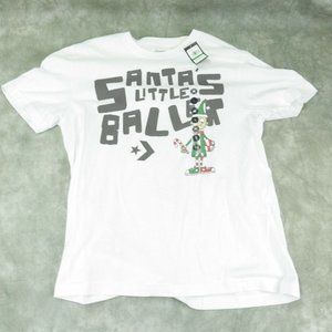 NWT NOS Converse White CHRISTMAS T- SHIRT "Santa's Little Baller" sz L P411M041